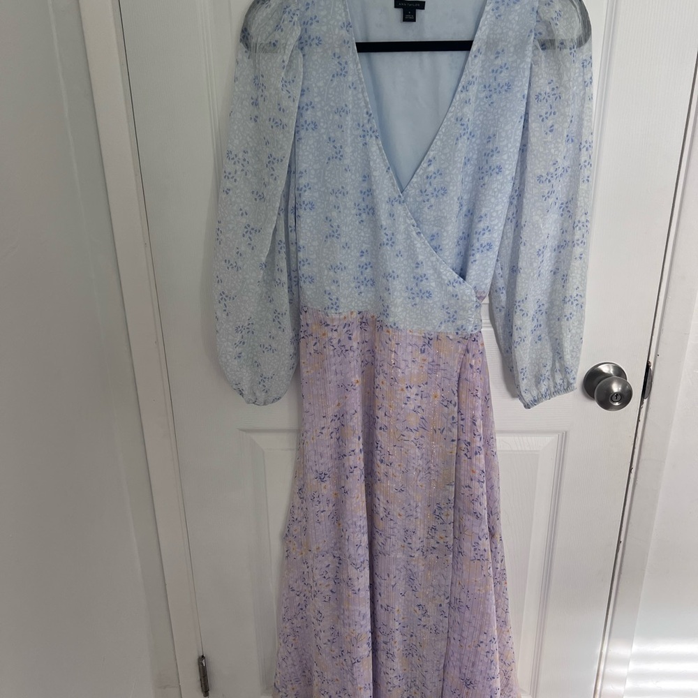 Ann Taylor Two-Tone Floral Maxi Dress in Light Blue and Lavender